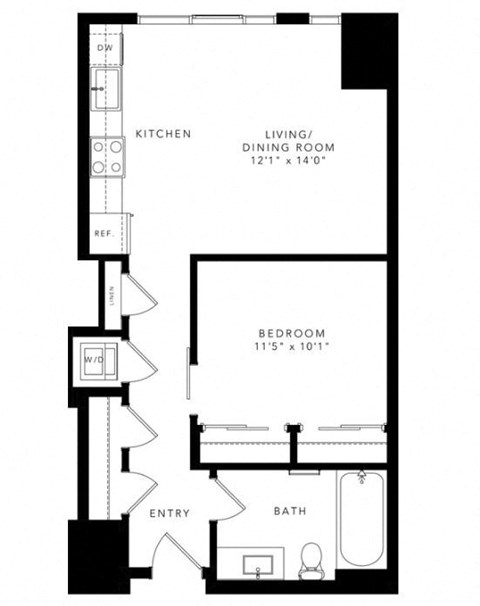 a floor plan of a one bedroom